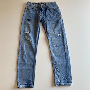 Zara Z1975 Vintage Denim Distressed Straight Jeans